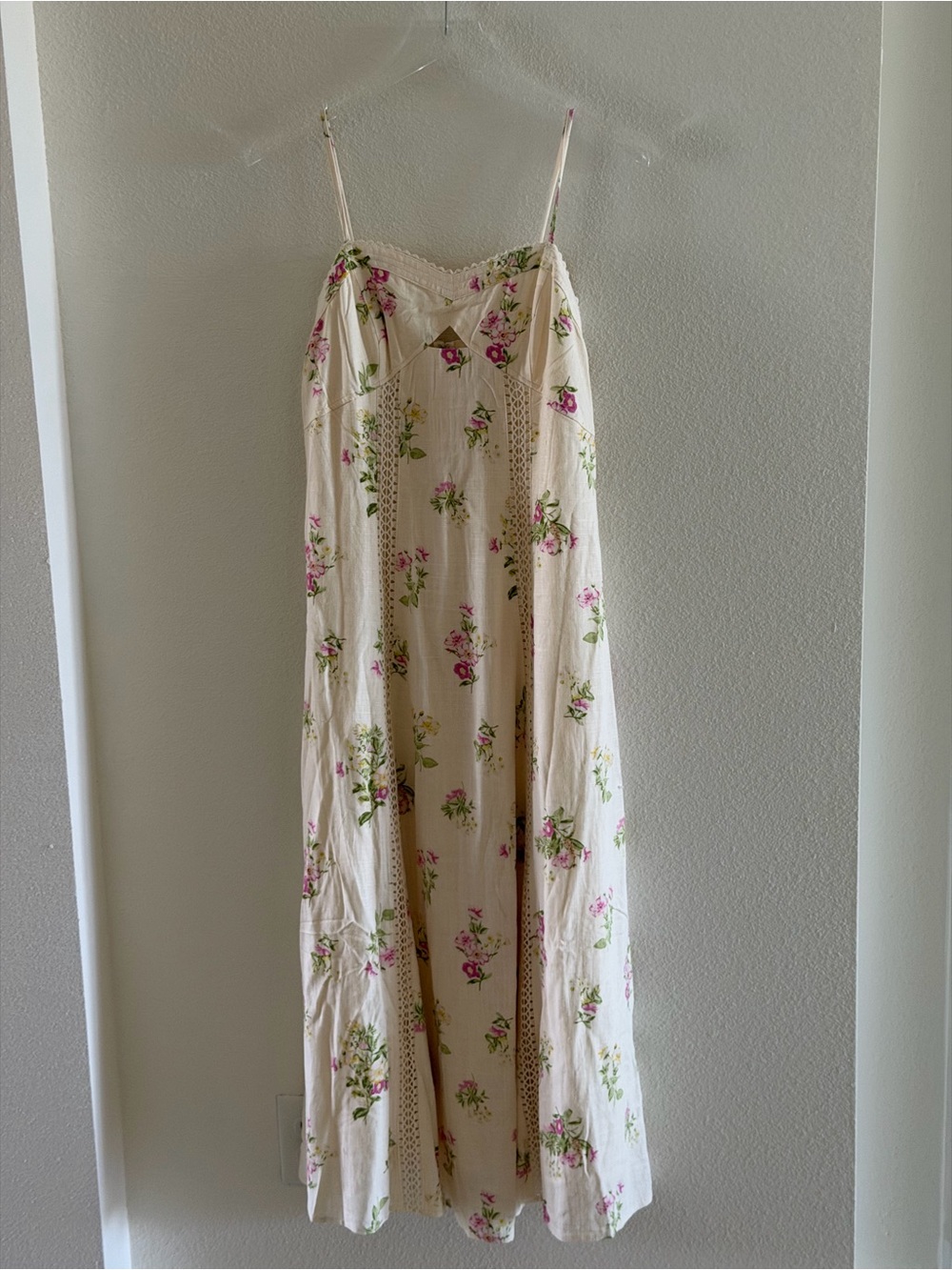 Caroline Constas Cream Floral Linen Crochet Inset Maxi Dress - Picture 2 of 9